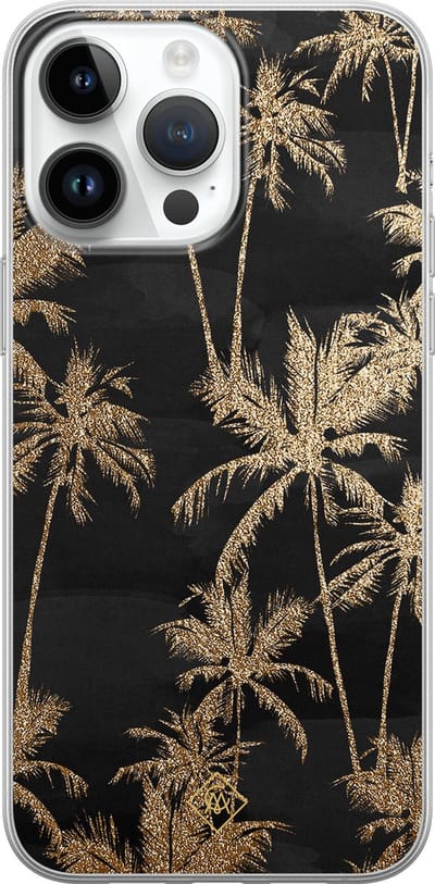 Casimoda® hoesje - Geschikt voor iPhone 14 Pro Max - Palmbomen - Siliconen/TPU telefoonhoesje - Backcover - Planten - Zwart