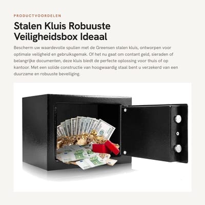 Dailygoods - Stalen Kluis - Robuuste Veiligheidsbox - Ideaal voor Waardevolle Spullen - Veiligheid - Sleutel - Bescherming van waardevolle spullen - G...