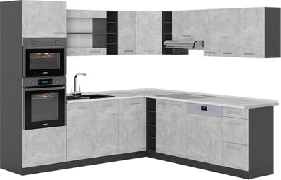 Vicco Hoekkeuken R-Line, Beton/Antraciet, 247 x 237 cm, WB Marmer