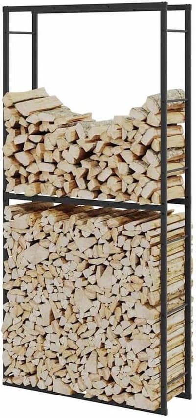 Brandhoutrek - Houtblokhouder - Opslag Haardhout - Gepoedercoat Staal - 100x30x209 cm - Zwart