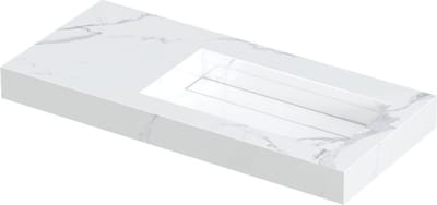 INK Pitch wastafel in keramische slab wasbak rechts met drain en front en side skirts zonder kraangat 100x45x9cm, statuario glans