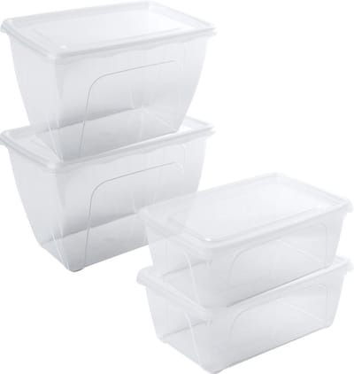 4x Voorraad/vershoudbakjes hoog/diep 0,5 en 1,5 liter transparant plastic/kunststof - 15 x 10 x 6 cm - 18 x 12 x 7 cm - Vienna - Vershouddoos bakje - Mealprep - Maaltijden bewaren