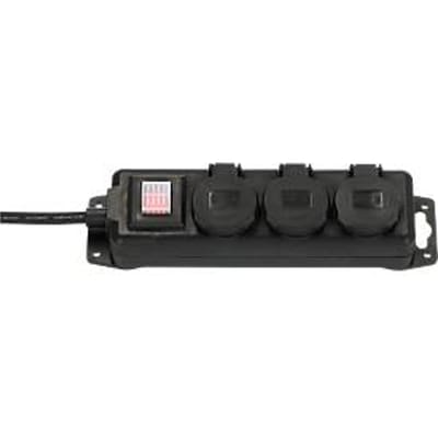 Brennenstuhl buitencontactdoosstrook, 3-voudig, met schakelaar, 2 m kabel, zelfsluitende afdekking, IP44, L 60 x B 340 x D 115 mm, zwart