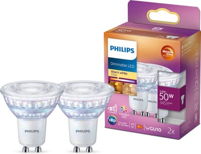 Energiezuinige Philips LED Spot - 50 W - GU10 - Dimbaar warmwit licht - 2 stuks - Bespaar op energiekosten