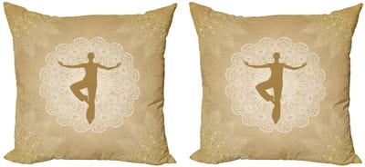 ABAKUHAUS Yoga Kussenhoes Set – 2x40x40 cm – Dubbelzijdige digitaaldruk – Zandbruin/Wit