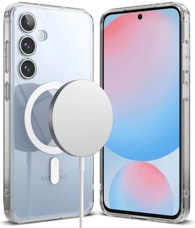 Ringke Fusion Magnetic | Hoesje Geschikt voor Samsung Galaxy S24 FE | Compatibel met MagSafe | Back Cover met Militaire Standaard | Transparant