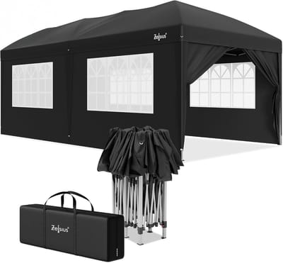Opvouwbaar Paviljoen - Partytent Vouwtent - Feest Tuin - Met Afneembare Zijwanden - 3 x 6 Meter - Zwart