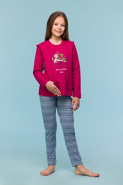 Woody pyjama meisjes/dames - framboos rood - labradoodle - 242-10-PLG-S/357 - maat 140