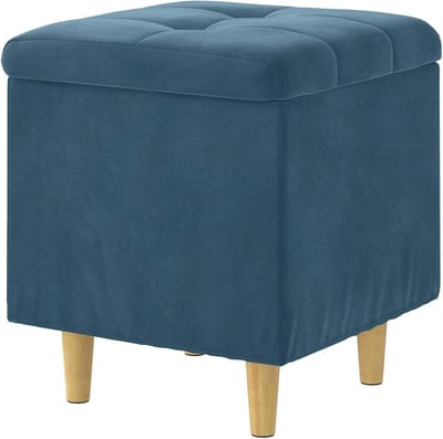 Fluwelen poef - Ottomaan met opslag - Extra zitruimte - Verborgen opbergruimte - 40 x 45 x 40 cm - Blauw