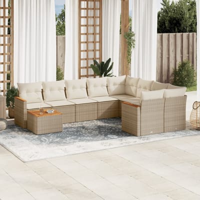 vidaXL - 10-delige - Loungeset - met - kussens - poly - rattan - beige