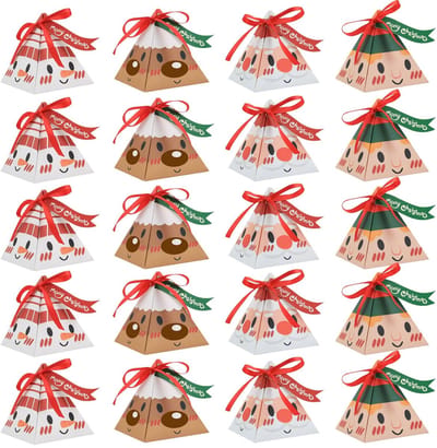 Dailygoods- Geschenkdozen met deksel - 20 stuks - Driehoekig - Veelkleurig - Geschikt voor kinderen - Duurzaam papier - Perfect voor Kerstmis - Cadeaudozen