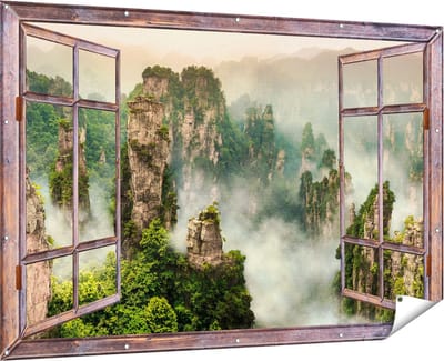 Gards Tuinposter Doorkijk Zhangjiajie Klif Bergen in China - 180x120 cm - Tuindoek - Tuindecoratie - Wanddecoratie buiten - Tuinschilderij
