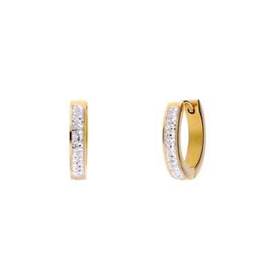 Lucardi Dames Stalen goldplated oorringen met kristal 16mm - Oorbellen - Staal - Goudkleurig