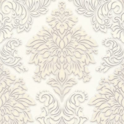 Barok behang Profhome 368982-GU vliesbehang licht gestructureerd in barok stijl glinsterend wit zilver beige 5,33 m2