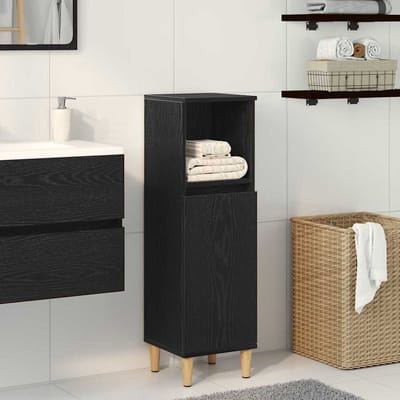 vidaXL - Badkamerkast - Zwart - Eiken - 30 - x - 30 - x - 100 - cm - Bewerkt - hout