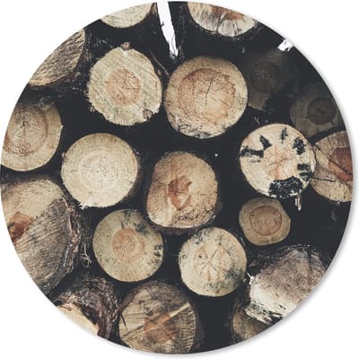 Muismat rond 20x20 cm - Mousepad Winter - Hout - Haard - Ronde muismatten - Kerst - Cadeau - Kerstcadeau voor mannen en voor vrouwen