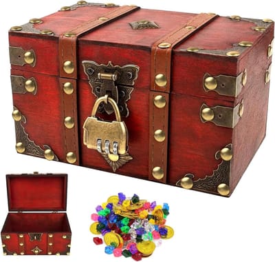 Vintage Houten Schatkist 18x11,5x10,5 cm, Antieke Stijl Opbergdoos met Wachtwoordslot, Sieraden Organizer voor Herinneringen, Sieraden, Kettingen en Oorbellen