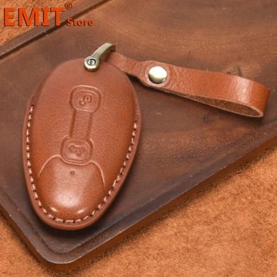 Étui Clé de Voiture Pour Vespa Gts300 Cuir Véritable Fait Main Housse de Protection Télécommande Sac Coque Porte-Clés Bague Porte-Clés Accessoires Fob for Vespa brown