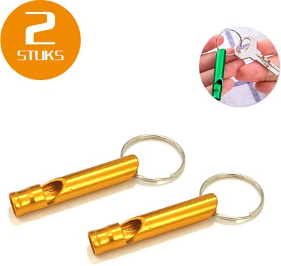 Colorful Sun® Metalen Noodfluit 2 Stuks – Alarmfluit 120 dB met Sleutelhanger – Reddingsfluit voor Outdoor, Wandelen, Camping, Survival & Sport – Hondenfluit – Sport- & Scheidsrechterfluit – Goud