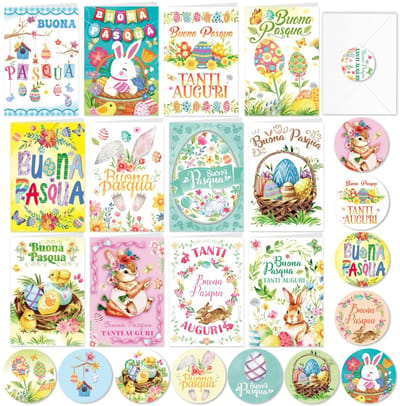 Dailygoods- Paaskaarten 12 stuks - Vrolijk Pasen - Stickerenveloppen - Meerdere designs - Papieren kaarten - Voor geschenken - Feestkaarten