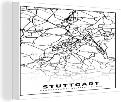 Canvas Schilderij Stuttgart - Stadskaart - Plattegrond - Kaart - 30x20 cm - Wanddecoratie