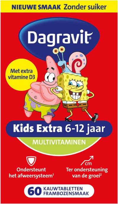 Dagravit Multivitamine Kids Extra 6-12 Jaar Spongebob - 4 x 60 kauwtabletten - Voordeelverpakking