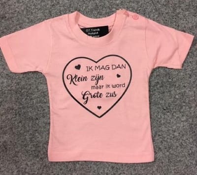 Aankondiging bekendmaking zwangerschap T-Shirt ik word grote zus maat 92 roze hartje