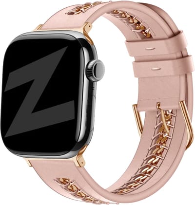 Bandz Leren 'Chains' bandje geschikt voor geschikt voor Apple Watch 1/2/3/4/5/6/7/8/9/10/11/SE/SE2/SE3 - Maat: 38/40/41/42mm - Roze