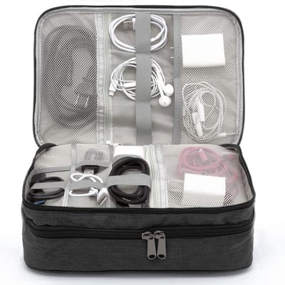 Famanu - Kabel Organizer Tas, Kabel Tas Electronic Organizer, Kabeltas Waterdicht Dubbele Laag, Kabels & Accessoires Tas, Zwart