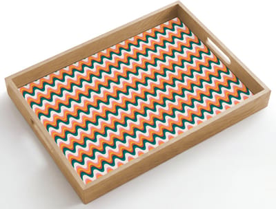 Dienblad hout 50x35 cm - Schootdienblad - Retro - Disco - Golven - Kleur - Borrelplank rechthoek - Plateau dienbladen