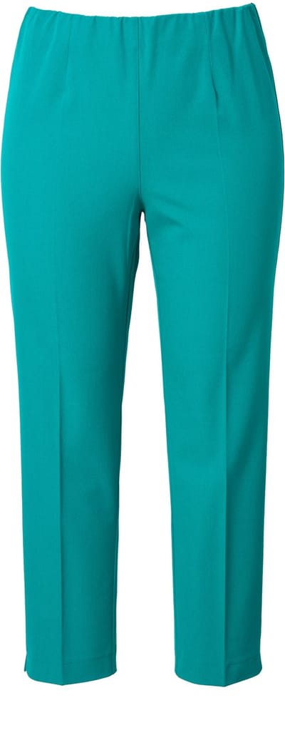 Ulla Popken - Dames - 7/8-broek biezen smalle broekspijpen elastische tailleband - Groen blauw - Maat 42