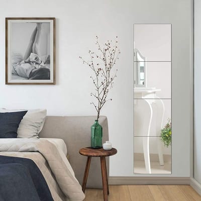 Volledige Lengte Spiegel Wanddecoratie, 4 Stuks Verwijderbare Acryl Spiegelstickers, Flexibele Niet-Glazen Kleding Spiegel voor Slaapkamer en Badkamer, Ideaal voor Deur en Interieur Decoratie