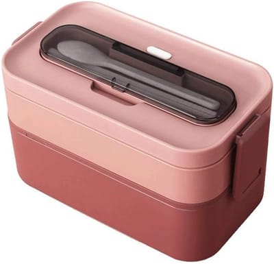 Bento Box - 3 compartimenten - container - bento lunchbox - Lunchbox volwassenen en kinderen - inclusief bestek -Bento Box voor volwassenen en kinderen - Stapelbare Bento Lunchbox met verdeler - Magnetronbestendige lekvrije salade lunchbox (rood)
