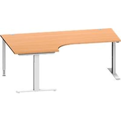 Schäfer Shop  Genius Hoekbureautafel MODENA FLEX 90°, T-poot rechthoekige buis, B 2000 mm, aanbouw links, beuken/blank aluminium