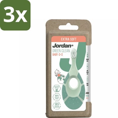 Jordan - Babytandenborstel met Bijtring - Green Clean - Extra Soft - 0 tot 2 Jaar - Bulkverpakking - 3 stuks