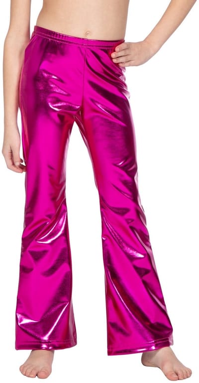Wilbers & Wilbers - Flared Legging Party In Pink Metallic Meisje - Roze - Maat 116 - Carnavalskleding - Verkleedkleding