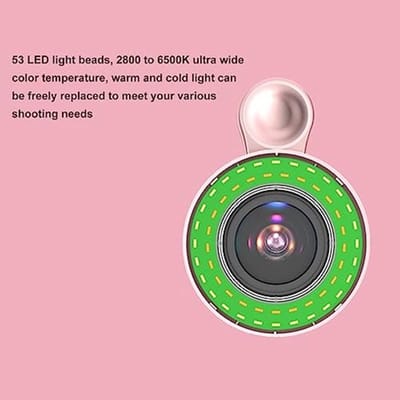 Telefoon Ring Vullicht Lens 15 Weg Macro Lens Mini Clip Ring Licht Oplaadbaar voor Video-opname (Roze)