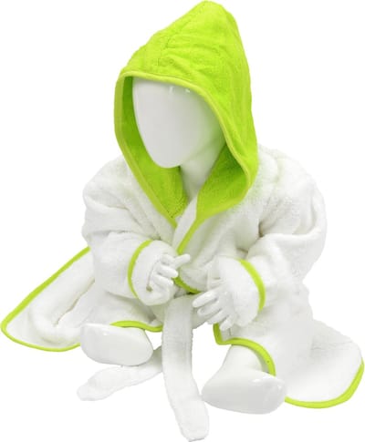 ARTG® Babiezz - Baby Badjas met Capuchon -  Wit - Limoen Groen  - Maat  68-74