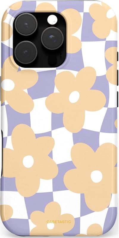 Casetastic hoesje geschikt voor Apple iPhone 16 Pro - MagSafe - Dubbellaagse bescherming - Madeliefjes feest - Fashion Case - Zand Wit Lila Zilver