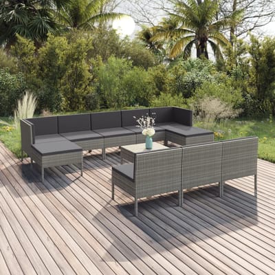 vidaXL - 11-delige - Loungeset - met - kussens - poly - rattan - grijs