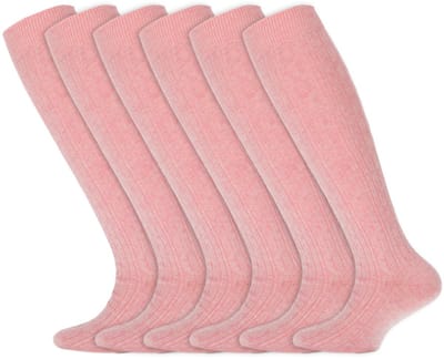Meisjes sokken | Kniekousen met kabelpatroon | Merk: Yellow Moon | Kleur: Roze | Maat: 19 t/m 42 | 6 Paar