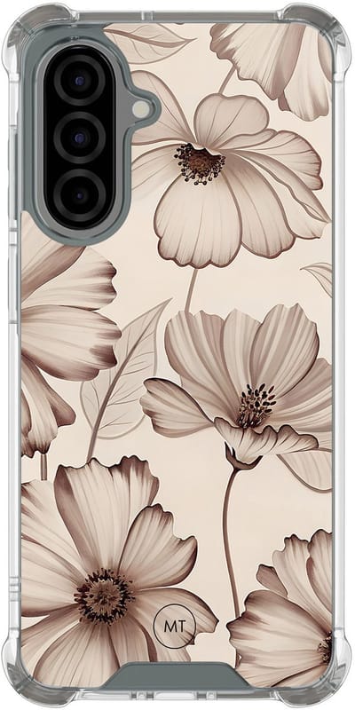 Hoesje (shockproof) geschikt voor Samsung Galaxy A56 - Sand flowers - Extra sterke case - TPU/polycarbonaat - Bloemen - Beige, Transparant