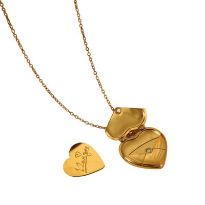 Plux Fashion Hartje Ketting I Love You - Goud - 2mm/45cm + 5cm Verlengstuk - Sieraden - Valentijns Ketting - Ketting Met Hartje - Hartjes Ketting - Ketting Hartje - Gouden Hartje Ketting - Gouden Ketting Dames - Ketting Met Hanger - Moederdag Cadeau