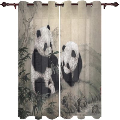 Dier Schattige Panda Bamboe Raamgordijnen Slaapkamer Keuken Decor Gordijnpaneel Raamgordijnen voor Woonkamer 135W x 60H(cm)