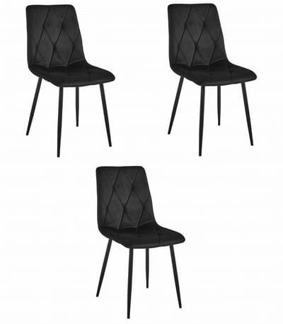 Set van 3 Eetkamerstoelen LIBRA Zwart – Zwarte Metalen Poten, Modern Velvet Bekleding, Ergonomisch Design, Max. 120 kg