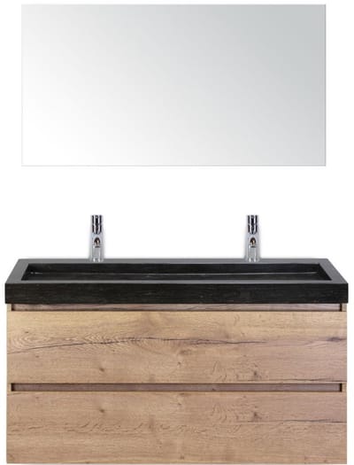 Maxx XL Badmeubelset 120 cm - Natuur Eiken - Wastafel Lucca Enkel 2 Kraangaten met Spiegel