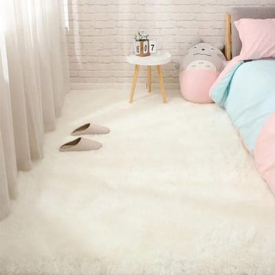 Tapijt Slaapkamer Bedtapijt Pluche Woonkamer Volledige Vloermat Meisje Ins Kamer Vuil Tapijt Bankkleed Warm Groot Kussen 200*250cm wit