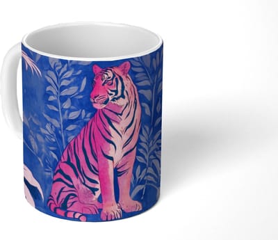 Mok - Koffiemok - Tijger - Roze - Bladeren - Jungle - Mokken - 350 ML - Beker - Koffiemokken - Theemok