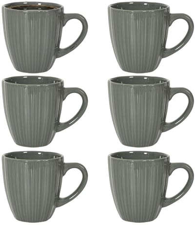 Home Deco Factory koffiemok / thee beker - 6x - donkergrijs - 33 cl - keramiek - vaatwasser bestendig - servies - bekers