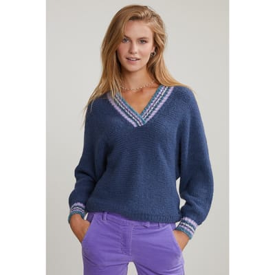 River Woods Blue Sweater Striped V-neck Size: M | Knitted Sweaters Outlet | Dames | Blauw